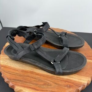 Teva Black‎ 1015121 Ysidro Wedge Leather Sandals sz 11